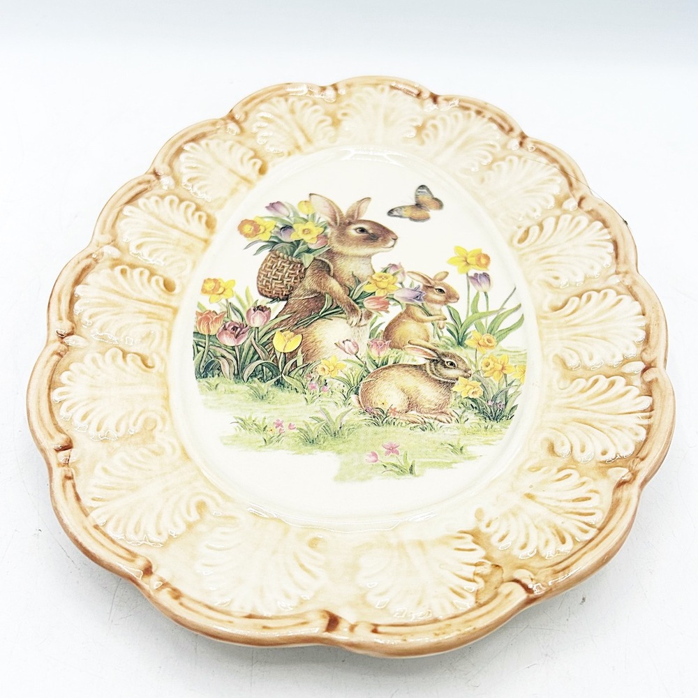 Cracker Barrel Easter Traditions Egg Shaped Small Plate Bunny Floral Egg - Picture 2 of 9